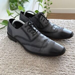 ASHER GREEN Men Wingtip Oxford Shoes‎ GRAY Leather Lace Up Dress 11 AG265 BROGUE